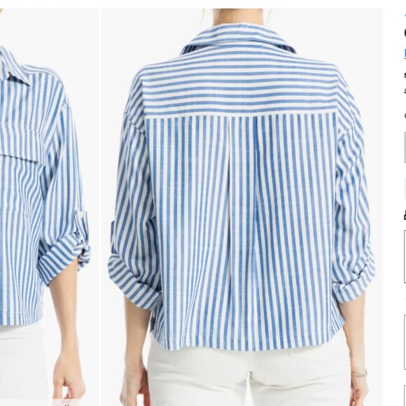 Max Studio London Striped Open Collar Blouse - XL - Blue and White - NWT - Picture 2 of 8